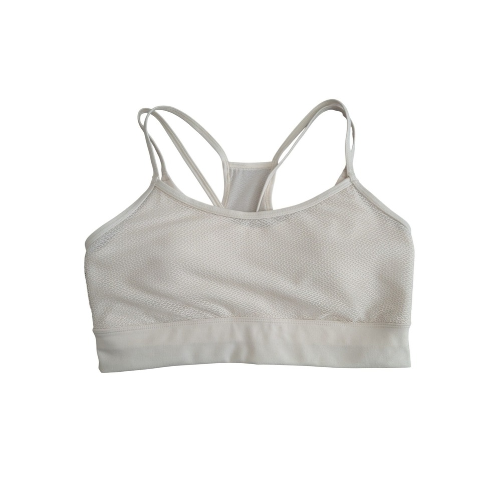 Marika Womens Cream Mesh Overlay Strappy Racerback Sports Bra Size Large L